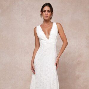 Lulus Infinite Bliss Ivory Lace Sleeveless Backless Trumpet Maxi Dress White